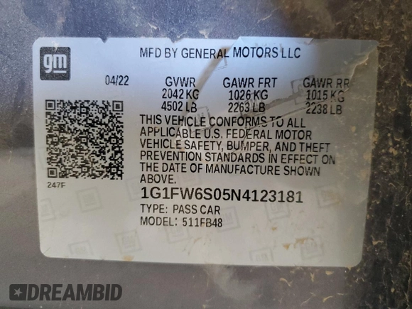 2022 Chevrolet Bolt EV 1LT with VIN 1G1FW6S05N4123181, listed as a Copart auction lot 60663445 with 51,960 mi miles and Salvage title. Bid and sale history available at DreamBid. Image 12.