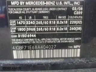 2008 Mercedes-Benz GL-Class 4.6L with VIN 4JGBF71E68A404027, listed as a Copart auction lot 54471555 with 206,041 mi miles and Clean Title. Bid and sale history available at carsss.com. Image 13.