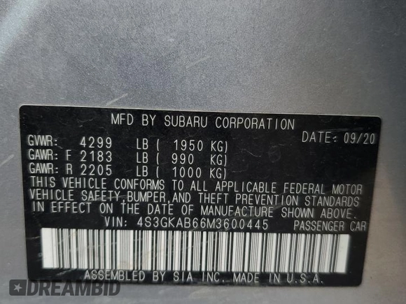 2021 Subaru Impreza with VIN 4S3GKAB66M3600445, listed as a Copart auction lot 50998155 with 31,337 mi miles and Salvage title. Bid and sale history available at DreamBid. Image 12.
