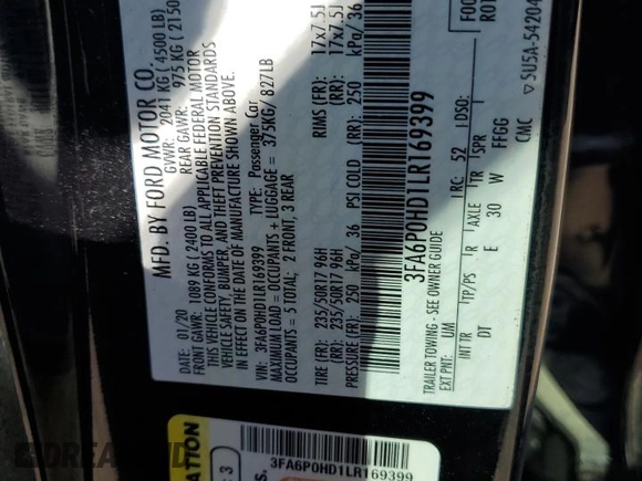 2020 Ford Fusion SE with VIN 3FA6P0HD1LR169399, listed as a Copart auction lot 49139995 with 77,880 mi miles and Clean Title. Bid and sale history available at carsss.com. Image 13.