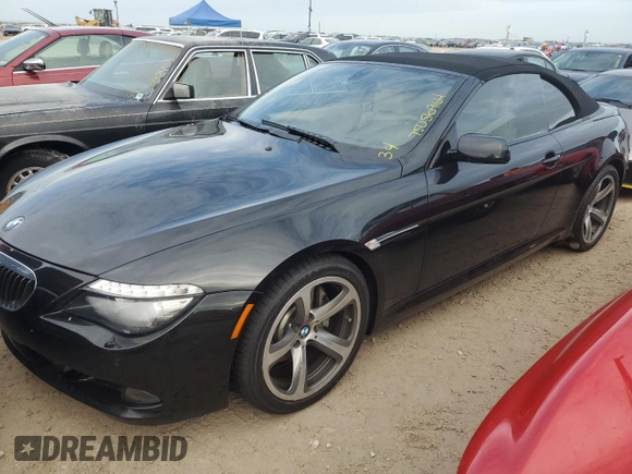 2008 BMW 6 Series 650i with VIN WBAEB53548CX61755, listed as a Copart auction lot 75056964 with 0 mi miles and Salvage Title. Bid and sale history available at carsss.com. Image 1.
