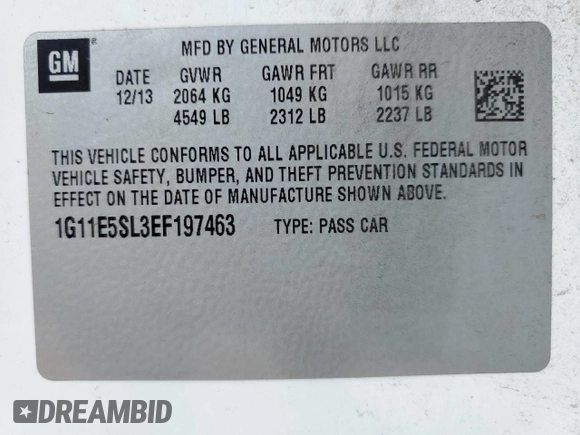 2014 Chevrolet Malibu LT with VIN 1G11E5SL3EF197463, listed as a Copart auction lot 49678405 with 175,827 mi miles and Clean Title. Bid and sale history available at DreamBid. Image 12.