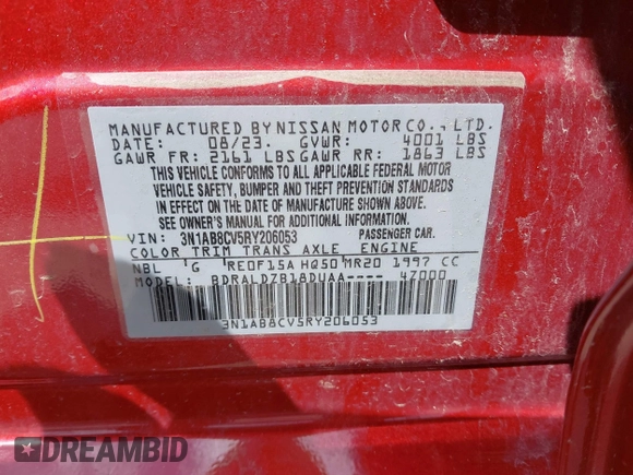 2024 Nissan Sentra SV with VIN 3N1AB8CV5RY206053, listed as a IAAI auction lot 41961946 with 10,133 mi miles and . Bid and sale history available at DreamBid. Image 9.