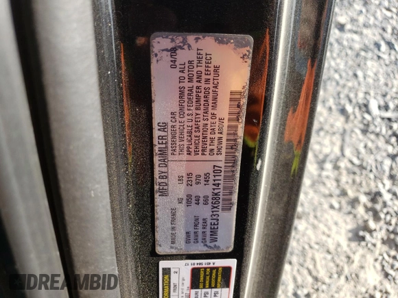 2008 Smart fortwo Pure with VIN WMEEJ31X68K141107, listed as a Copart auction lot 61967365 with Not provided miles and Clean title. Bid and sale history available at DreamBid. Image 12.