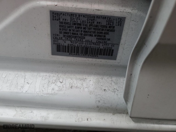 2021 Nissan Sentra SV with VIN 3N1AB8CVXMY240224, listed as a Copart auction lot 42515155 with 25,102 mi miles and Salvage Title. Bid and sale history available at carsss.com. Image 12.