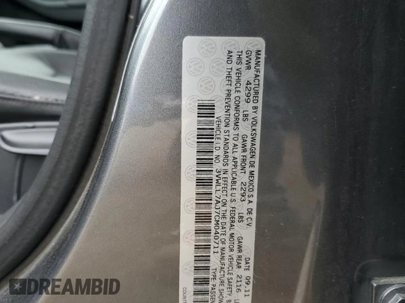 2012 Volkswagen Jetta TDI w/Premium with VIN 3VWLL7AJ7CM040711, listed as a Copart auction lot 51310265 with 245,720 mi miles and Clean title. Bid and sale history available at DreamBid. Image 12.