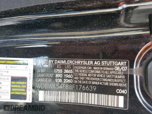 2008 Mercedes-Benz SLK 280 with VIN WDBWK54F88F176639, listed as a Copart auction lot 63064995 with 77,190 mi miles and Salvage title. Bid and sale history available at DreamBid. Image 13.