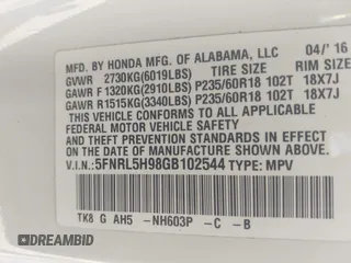 2016 Honda Odyssey Touring Elite with VIN 5FNRL5H98GB102544, listed as a IAAI auction lot 42040050 with 128,957 mi miles and . Bid and sale history available at DreamBid. Image 9.