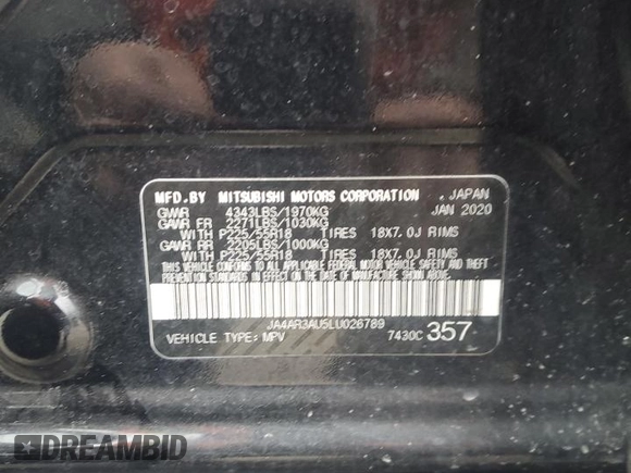 2020 Mitsubishi Outlander Sport ES 2.0 with VIN JA4AR3AU5LU026789, listed as a Copart auction lot 44869065 with 37,658 mi miles and Salvage Title. Bid and sale history available at carsss.com. Image 16.