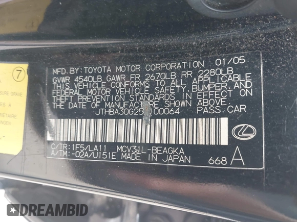 2005 Lexus ES 350 z VIN JTHBA30G255100064, wystawiony jako IAAI lot #42204998 z przebiegiem 218 743 mil mil oraz . Historia ofert i sprzedaży dostępna na DreamBid. Obrazek 9.