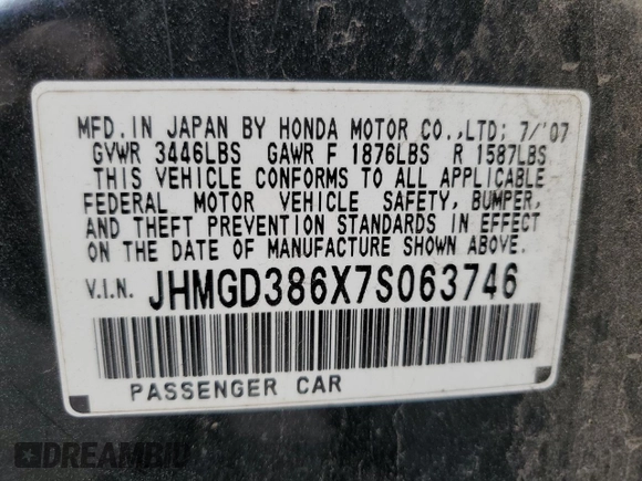 2007 Honda Fit Sport with VIN JHMGD386X7S063746, listed as a Copart auction lot 50055544 with 145,191 mi miles and Salvage Title. Bid and sale history available at carsss.com. Image 12.