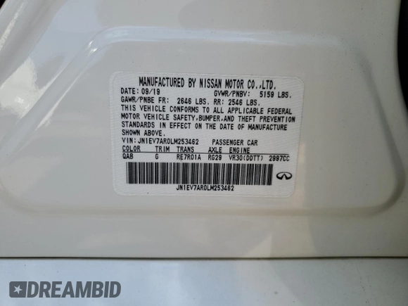 2020 Infiniti Q50 Luxe with VIN JN1EV7AR0LM253462, listed as a Copart auction lot 64016965 with 47,442 mi miles and Non repairable. Bid and sale history available at DreamBid. Image 12.