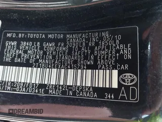 2010 Toyota Corolla with VIN 2T1BU4EEXAC415794, listed as a IAAI auction lot 42741061 with 246,975 mi miles and . Bid and sale history available at DreamBid. Image 9.