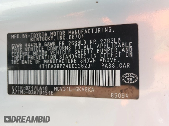 2004 Toyota Solara SE with VIN 4T1FA38P74U033629, listed as a Copart auction lot 71751064 with 228,276 mi miles and Clean Title. Bid and sale history available at DreamBid. Image 12.