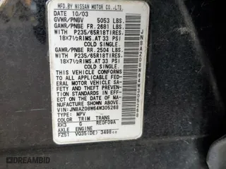 2004 Nissan Murano SL with VIN JN8AZ08W64W305268, listed as a Copart auction lot 65088524 with 139,621 mi miles and Salvage Title. Bid and sale history available at carsss.com. Image 14.