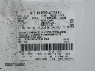 2007 Ford F-150 XLT with VIN 1FTPW14V47FA75509, listed as a Copart auction lot 88808605 with 200,068 mi miles and Salvage Title. Bid and sale history available at DreamBid. Image 14.
