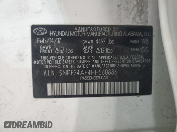 2017 Hyundai Sonata 2.4L with VIN 5NPE24AF4HH560886, listed as a Copart auction lot 44918945 with 112,226 mi miles and Salvage Title. Bid and sale history available at carsss.com. Image 12.