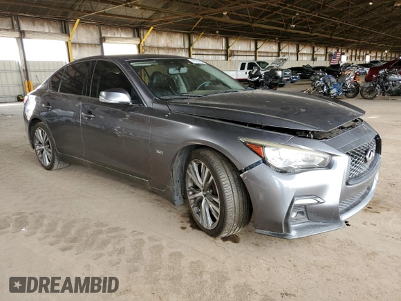 2018 Infiniti Q50 Luxe z VIN JN1EV7AR0JM444036, wystawiony jako Copart lot #49555055 z przebiegiem 76 319 mil mil oraz Czysty tytuł • Clean title. Historia ofert i sprzedaży dostępna na DreamBid. Obrazek 4.