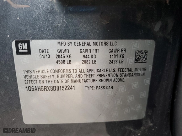 2013 Cadillac ATS Luxury with VIN 1G6AH5RX8D0152241, listed as a Copart auction lot 89188325 with 149,972 mi miles and Salvage Title. Bid and sale history available at carsss.com. Image 13.
