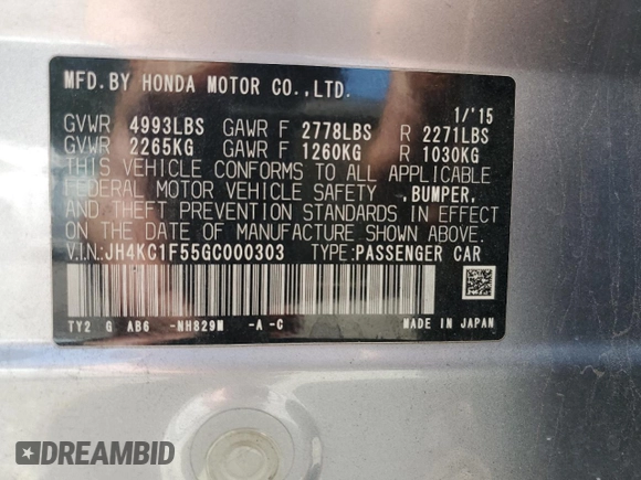 2016 Acura RLX Tech Pkg with VIN JH4KC1F55GC000303, listed as a Copart auction lot 55260834 with 196,922 mi miles and Salvage Title. Bid and sale history available at carsss.com. Image 14.