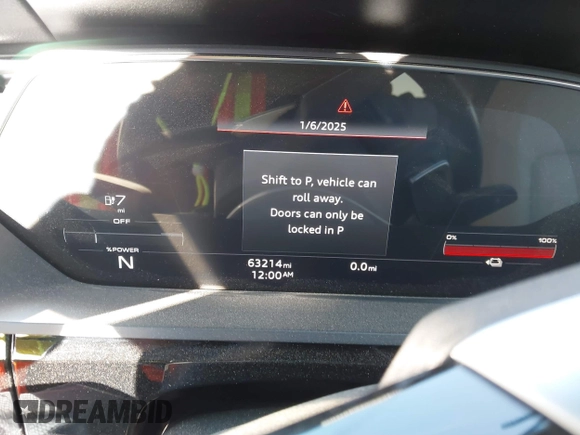 2021 Audi e-tron Premium with VIN WA1AAAGE4MB014383, listed as a IAAI auction lot 41298787 with 63,214 mi miles. Bid and sale history available at carsss.com. Image 7.