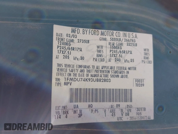 2003 Ford Explorer Eddie Bauer с VIN 1FMDU74K93UB82803, выставлен на аукционе IAAI как лот 42174604 с пробегом 166 269 миль миль и . История ставок и продаж доступна на DreamBid. Изображение 9.