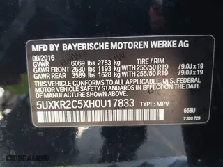2017 BMW X5 sDrive35i with VIN 5UXKR2C5XH0U17833, listed as a IAAI auction lot 41856074 with 115,666 mi miles. Bid and sale history available at carsss.com. Image 9.