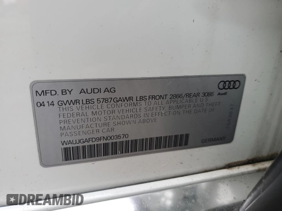2015 Audi A8 z VIN WAUJGAFD9FN003570, wystawiony jako Copart lot #87642905 z przebiegiem 71 523 mil mil oraz Czysty tytuł • Clean title. Historia ofert i sprzedaży dostępna na DreamBid. Obrazek 12.