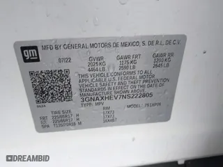 2022 Chevrolet Equinox LS with VIN 3GNAXHEV7NS222805, listed as a IAAI auction lot 41595840 with 37,430 mi miles. Bid and sale history available at carsss.com. Image 9.