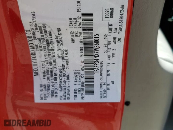 2007 Ford Focus S z VIN 1FAFP34NX7W360015, wystawiony jako Copart lot #57499655 z przebiegiem 237 516 mil mil oraz Szkoda całkowita • Salvage title. Historia ofert i sprzedaży dostępna na DreamBid. Obrazek 12.