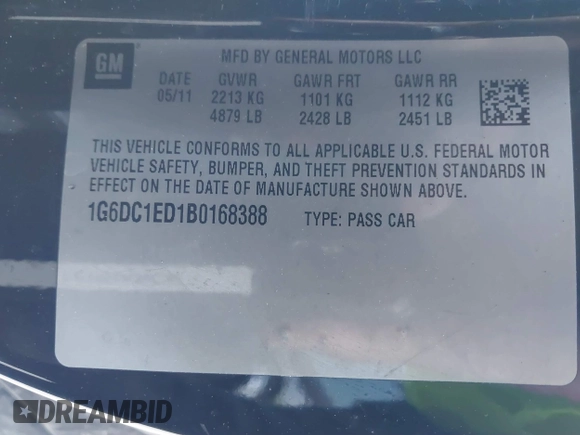 2011 Cadillac CTS with VIN 1G6DC1ED1B0168388, listed as a IAAI auction lot 41770126 with 175,474 mi miles and . Bid and sale history available at DreamBid. Image 9.