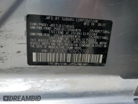 2024 Subaru Crosstrek Premium with VIN JF2GUADC7R8252759, listed as a Copart auction lot 54217925 with 28,113 mi miles and Salvage title. Bid and sale history available at DreamBid. Image 13.