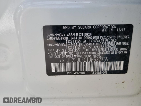 2018 Subaru Forester Premium with VIN JF2SJGEC1JH522755, listed as a Copart auction lot 49647215 with 63,315 mi miles and Salvage Title. Bid and sale history available at carsss.com. Image 15.