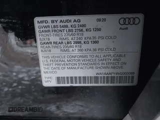2021 Audi Q5 Premium with VIN WA1AAAFY4M2003069, listed as a IAAI auction lot 41374475 with 1 mi miles. Bid and sale history available at carsss.com. Image 9.