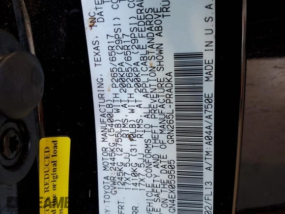 2014 Toyota Tacoma PreRunner with VIN 5TFJU4GN4EX059505, listed as a Copart auction lot 47213625 with 104,187 mi miles and Salvage Title. Bid and sale history available at carsss.com. Image 12.