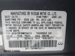 2021 Infiniti Q50 3.0t LUXE with VIN JN1EV7BP9MM706833, listed as a IAAI auction lot 41724977 with 55,784 mi miles. Bid and sale history available at carsss.com. Image 9.