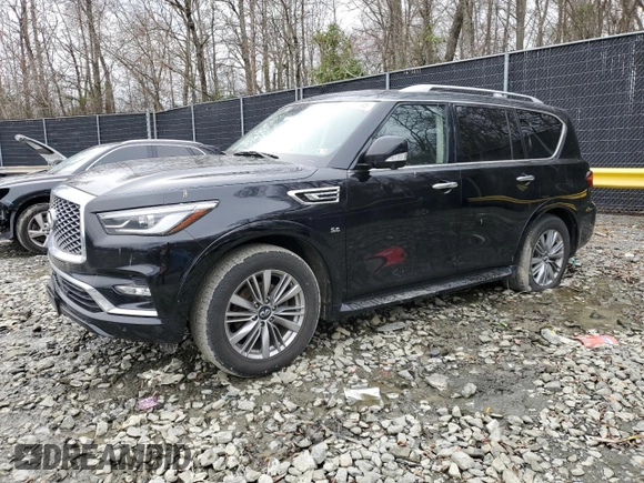 2019 Infiniti QX80 LUXE with VIN JN8AZ2NF6K9687748, listed as a Copart auction lot 45217745 with 123,319 mi miles and Salvage Title. Bid and sale history available at carsss.com. Image 1.