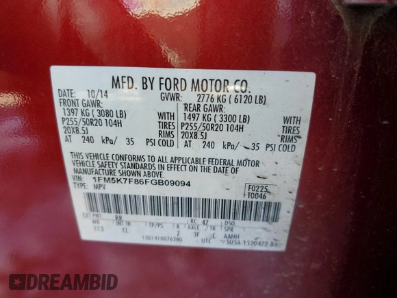 2015 Ford Explorer Limited z VIN 1FM5K7F86FGB09094, wystawiony jako Copart lot #88515115 z przebiegiem 174 863 mil mil oraz Szkoda całkowita • Salvage title. Historia ofert i sprzedaży dostępna na DreamBid. Obrazek 16.