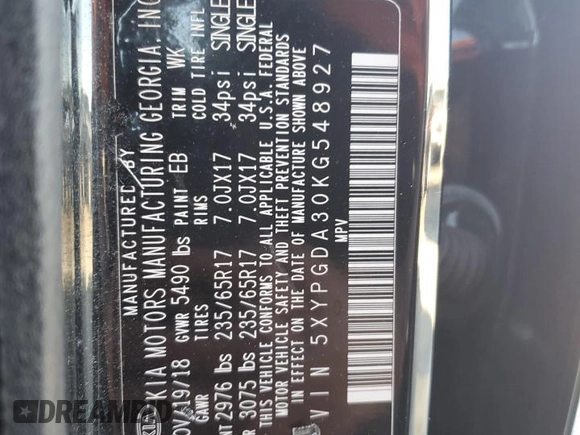 2019 Kia Sorento LX with VIN 5XYPGDA30KG548927, listed as a Copart auction lot 56849534 with 67,770 mi miles and Salvage Title. Bid and sale history available at DreamBid. Image 12.