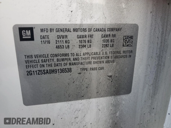 2017 Chevrolet Impala LS with VIN 2G11Z5SA0H9136538, listed as a Copart auction lot 47505965 with 145,491 mi miles and Salvage Title. Bid and sale history available at DreamBid. Image 14.