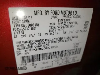 2013 Ford Explorer с VIN 1FM5K8B82DGC39821, выставлен на аукционе Copart как лот 57906015 с пробегом 209 566 миль миль и На запчасти • Non repairable. История ставок и продаж доступна на DreamBid. Изображение 13.