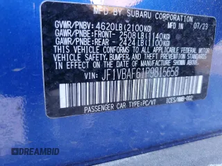 2023 Subaru WRX Premium with VIN JF1VBAF61P9815658, listed as a Copart auction lot 89131985 with 10,066 mi miles and Salvage Title. Bid and sale history available at carsss.com. Image 12.
