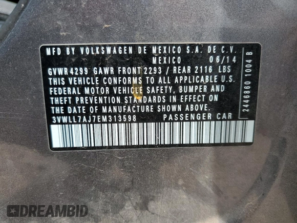 2014 Volkswagen Jetta TDI w/Premium with VIN 3VWLL7AJ7EM313598, listed as a Copart auction lot 54905595 with 162,036 mi miles and Salvage title. Bid and sale history available at DreamBid. Image 12.
