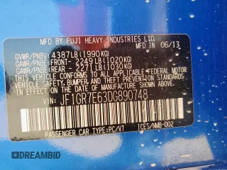 2013 Subaru WRX WRX with VIN JF1GR7E63DG890748, listed as a Copart auction lot 60838615 with 124,256 mi miles and Clean title. Bid and sale history available at DreamBid. Image 13.
