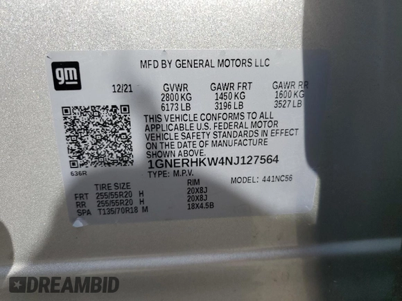 2022 Chevrolet Traverse LT с VIN 1GNERHKW4NJ127564, выставлен на аукционе Copart как лот 56551105 с пробегом 125 404 миль миль и Чистый • Clean title. История ставок и продаж доступна на DreamBid. Изображение 13.