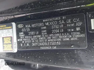 2020 Kia Forte LXS z VIN 3KPF24AD9LE150116, wystawiony jako IAAI lot #41548575 z przebiegiem 113 172 mil mil oraz . Historia ofert i sprzedaży dostępna na DreamBid. Obrazek 9.