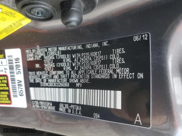 2012 Toyota Sienna XLE AAS with VIN 5TDYK3DCXCS266968, listed as a Copart auction lot 48349325 with 202,613 mi miles and Clean Title. Bid and sale history available at carsss.com. Image 14.