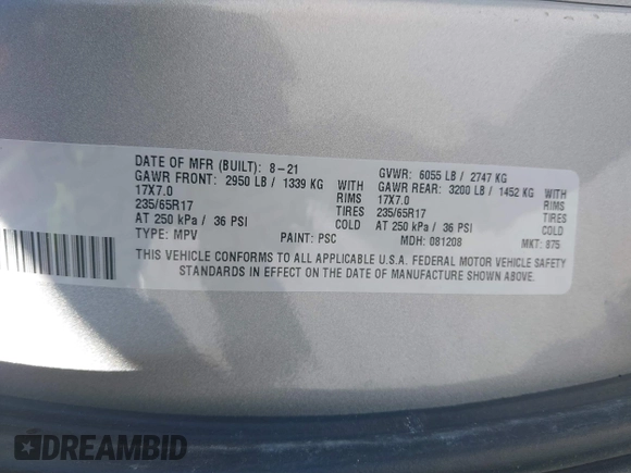 2021 Chrysler Voyager LXI with VIN 2C4RC1DG7MR566518, listed as a IAAI auction lot 41624729 with 93,489 mi miles. Bid and sale history available at carsss.com. Image 9.