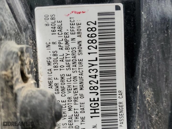 2000 Honda Civic EX with VIN 1HGEJ8243YL128682, listed as a Copart auction lot 52088565 with 0 mi miles and Salvage Title. Bid and sale history available at carsss.com. Image 13.