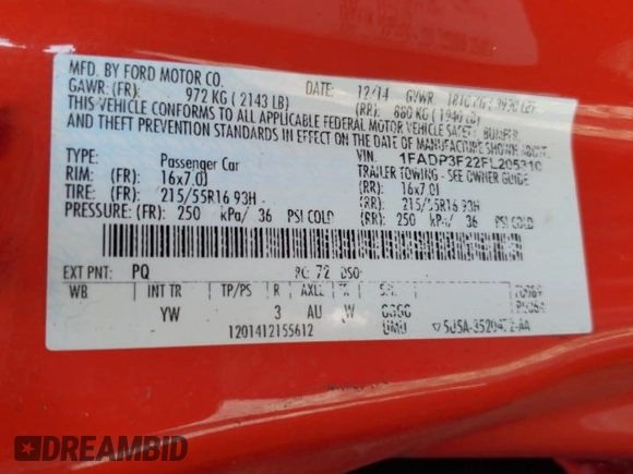 2015 Ford Focus SE with VIN 1FADP3F22FL205310, listed as a Copart auction lot 64097285 with 126,126 mi miles and Non repairable. Bid and sale history available at DreamBid. Image 12.